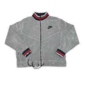 NIKE Fleece‎ Terry Track Jacket Women Large Crop Baggy Stretch Gray